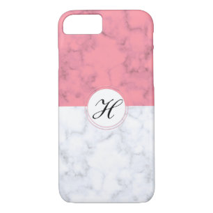 Pink And White Marble With Custom Initial Letter H Case-Mate iPhone Case