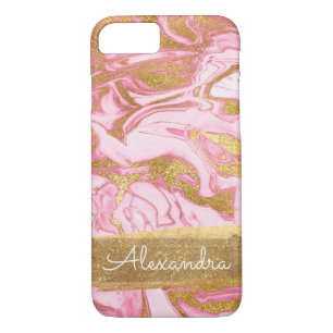 Pink and White Marble with Gold Foil and Glitter iPhone 8/7 Case