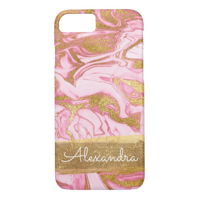 Pink and White Marble with Gold Foil and Glitter Case-Mate iPhone Case (Back)