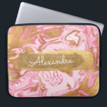 Pink and White Marble with Gold Foil and Glitter Laptop Sleeve<br><div class="desc">Pink and White Marble with Gold Foil and Glitter Elegant Monogram Name Case. This case can be customized to include your first name.</div>