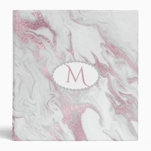Pink and White Marbled Monogrammed Binder