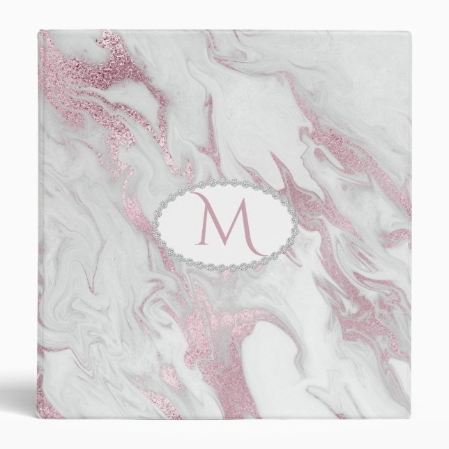 Pink and White Marbled Monogrammed Binder (Front)