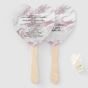 Pink and White Marbled Wedding Program Fan