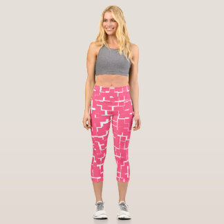 Pink and White Maze, Yoga, Fitness, Capri Leggings
