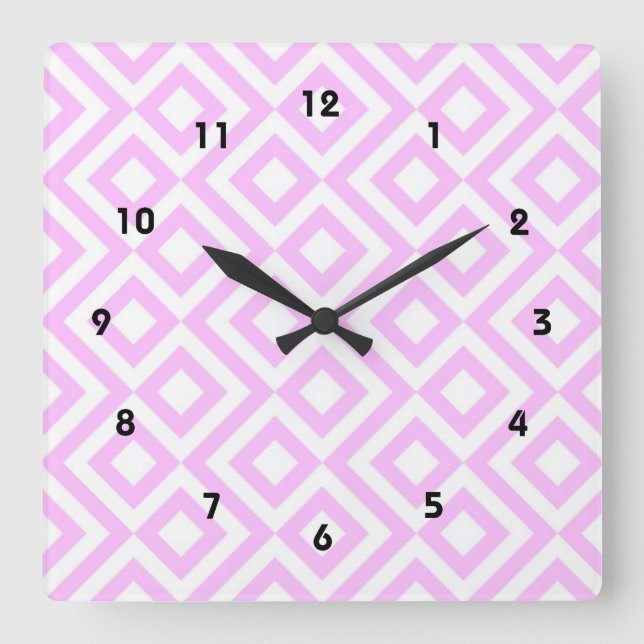 Pink and White Meander Square Wall Clock (Front)