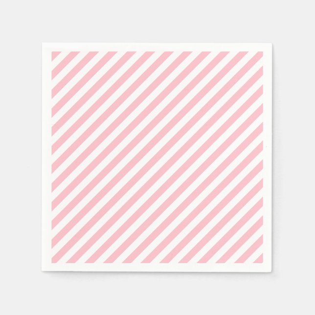 Pink and White Medium Diagonal Stripes Paper Napkin (Front)