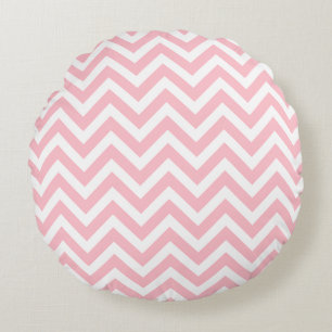 Pink and White Medium Size Chevron Stripes Round Pillow
