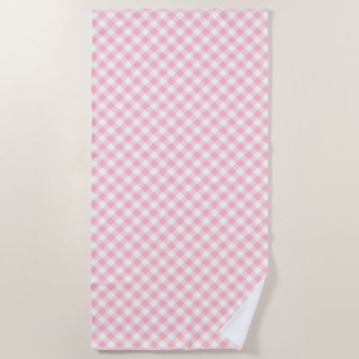 Pink and White Medium Size Diagonal Gingham Checks Beach Towel