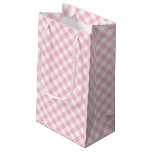 Pink and White Medium Size Diagonal Gingham Checks Small Gift Bag