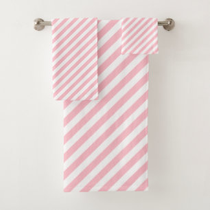 Pink and White Medium Size Diagonal Stripes Bath Towel Set