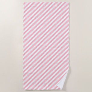 Pink and White Medium Size Diagonal Stripes Beach Towel