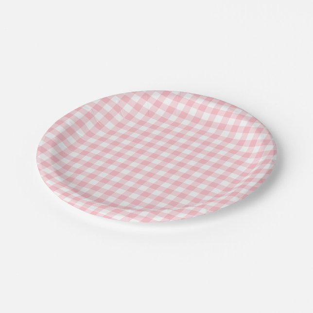 Pink and White Medium Size Gingham Checks Paper Plate (Angled)