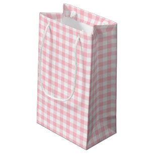 Pink and White Medium Size Gingham Checks Small Gift Bag