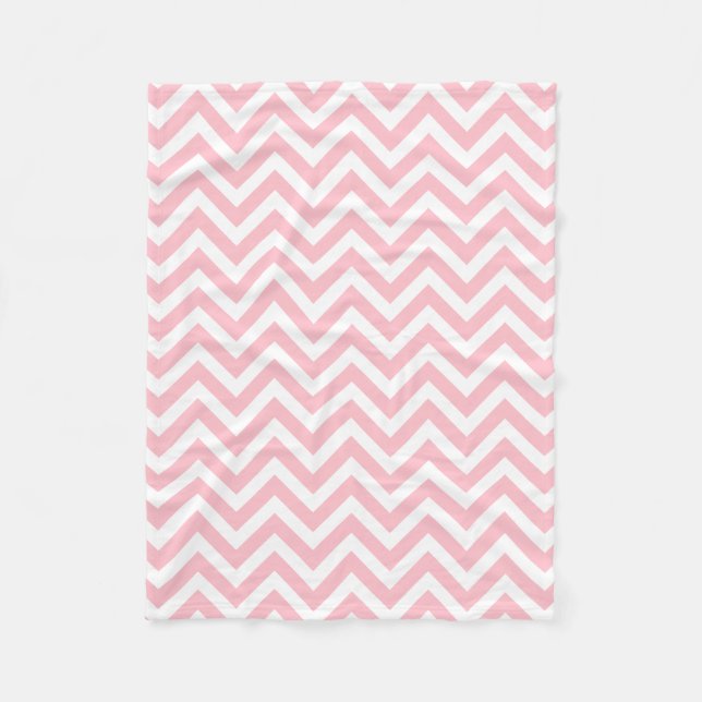 Pink and White Medium Size Horizontal Chevron Fleece Blanket (Front)