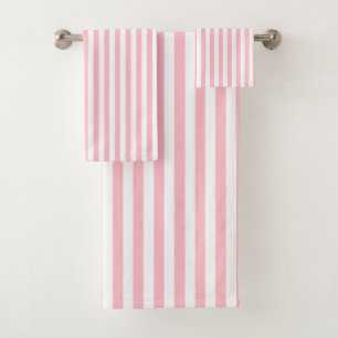 Pink and White Medium Size Vertical Stripes Bath Towel Set