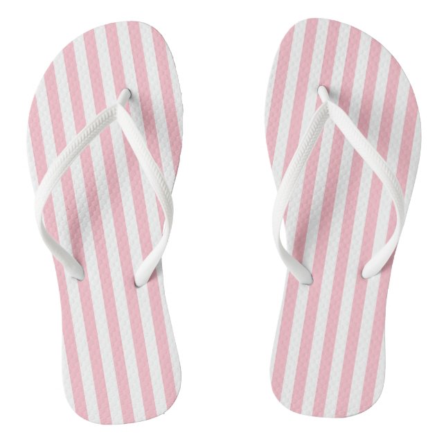 Pink and White Medium Size Vertical Stripes Flip Flops (Footbed)