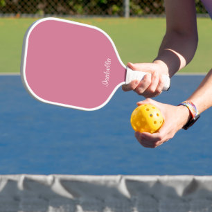 Pink and White Modern Customize Name Pickleball Paddle