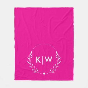 Pink and White   Modern Initials Monogram Fleece Blanket