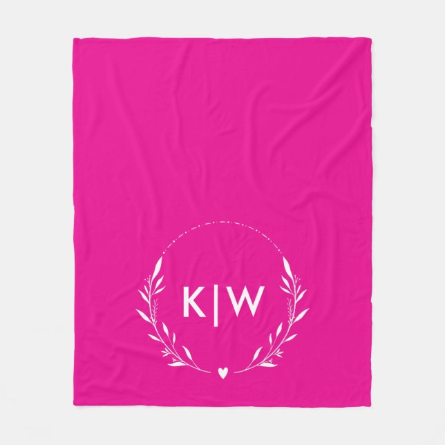 Pink and White | Modern Initials Monogram Fleece Blanket (Front)