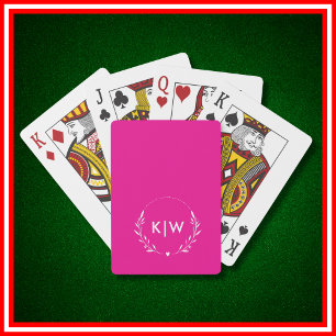 Pink and White   Modern Initials Monogram  Playing Cards