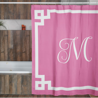 Pink and White Monogram Greek Key Border