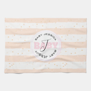 Pink and White Monogrammed Baby Stripes Kitchen Towel
