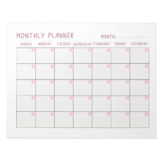 Pink And White Monthly To-do List Planner Notepad