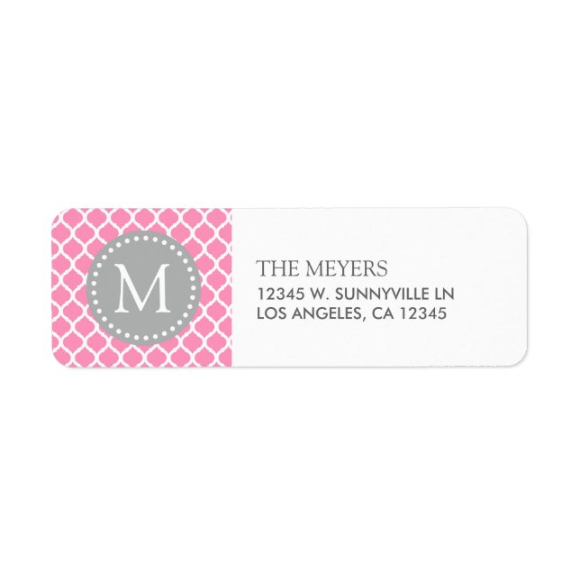 Pink and White Moroccan Pattern with Monogram (Front)