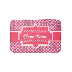 Pink and White Moroccan Quatrefoil Personalized N1 Bath Mat
