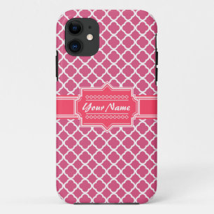 Pink and White Moroccan Quatrefoil Personalized N1 iPhone 11 Case