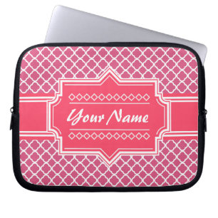 Pink and White Moroccan Quatrefoil Personalized N1 Laptop Sleeve