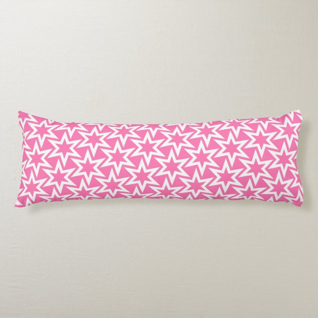 Pink And White Motif | Geometric Star Pattern Body Pillow (Front)