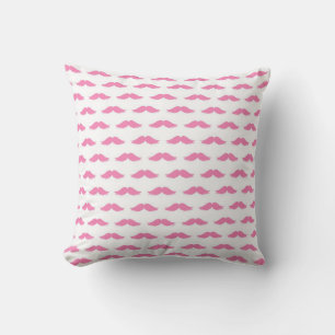 Pink and White Moustache Throw Pillow