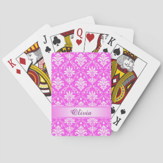 Pink and White Named Damask Playing Cards