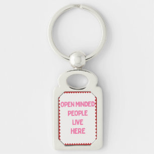 Pink and White Open Minded People Keychain