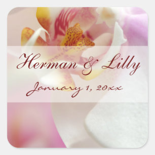 Pink and White Orchid Personalized Wedding Square Sticker