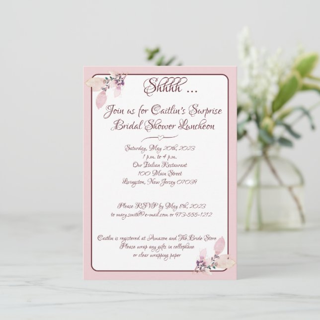 Pink and White Outline Bridal Shower Invitation (Standing Front)
