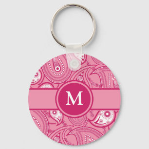 Pink and White Paisley Keychain