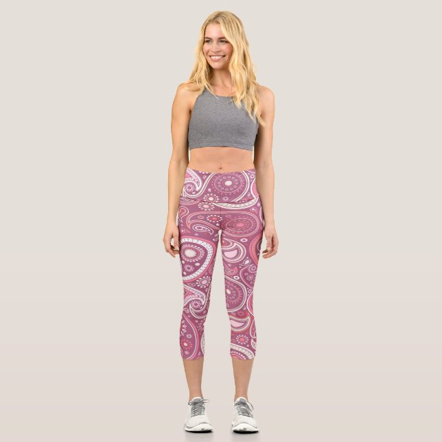 Pink and White Paisley Yoga Pants (Front)