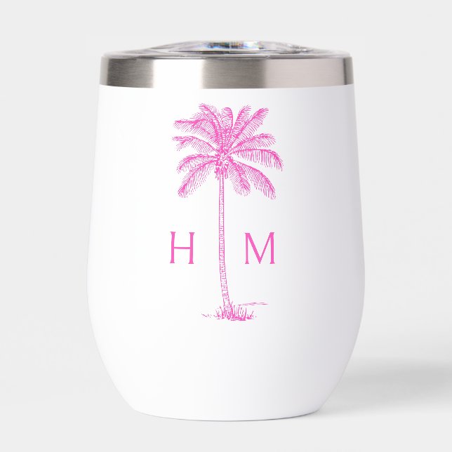 Pink and White Palm Palmetto Tree Monogram (Avant)