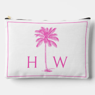 Pink and White Palm Palmetto Tree Monogram Accessory Pouch