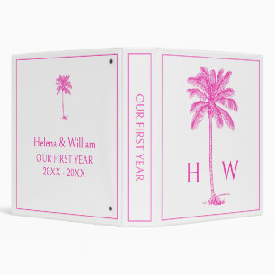 Pink and White Palm Palmetto Tree Monogram Binder
