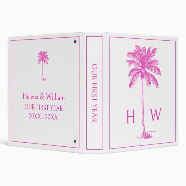 Pink and White Palm Palmetto Tree Monogram Binder (Background)