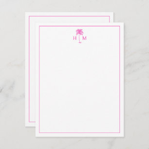 Pink and White Palm Palmetto Tree Monogram Card