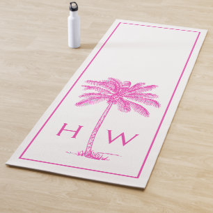 Pink and White Palm Palmetto Tree Monogram Yoga Mat