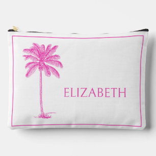 Pink and White Palm Palmetto Tree Personalized Accessory Pouch