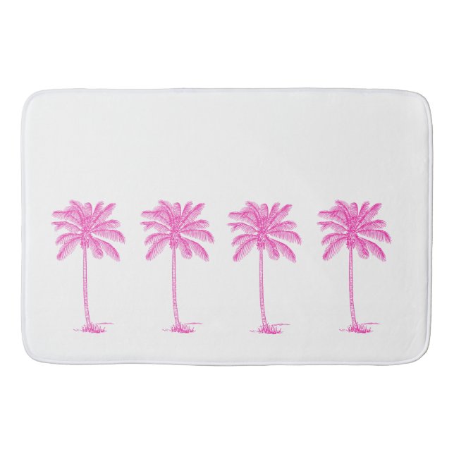 Pink and White Palm Palmetto Trees Bath Mat (Front)