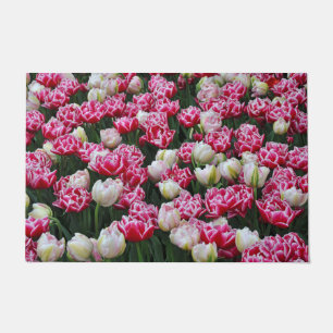 Pink and white parrot tulips doormat
