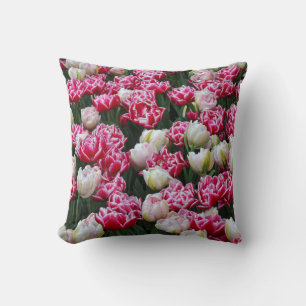 Pink and white parrot tulips throw pillow