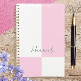 Pink and White Pastel Colour Block Personalized Planner